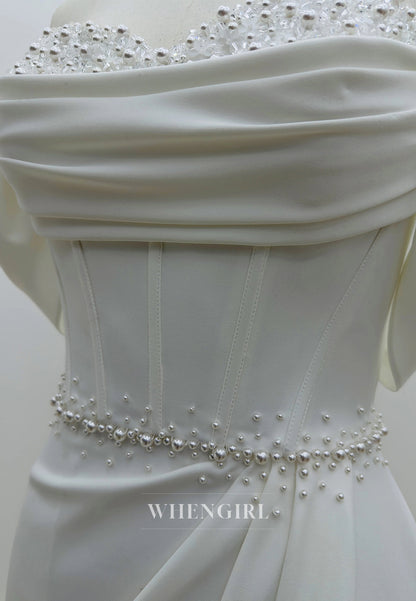Mermaid Sweep Train Sweetheart Pearls Beaded Pleated Back Zipper Wedding Dress
