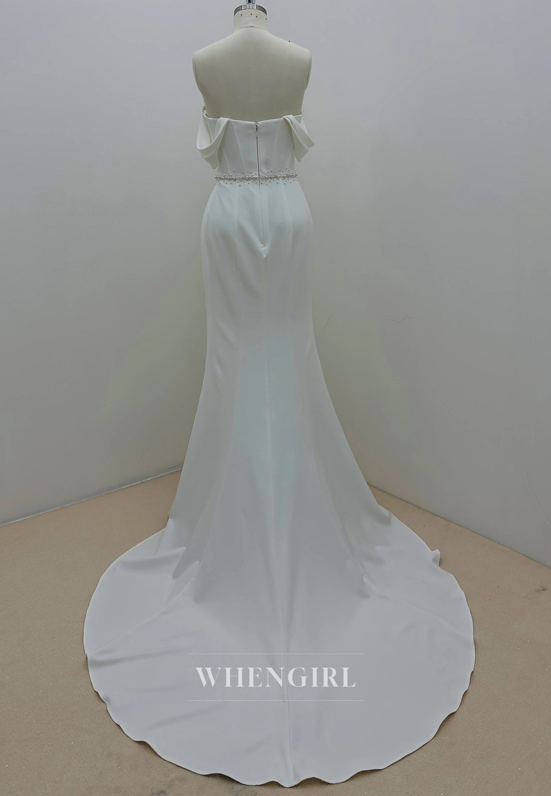 Mermaid Sweep Train Sweetheart Pearls Beaded Pleated Back Zipper Wedding Dress