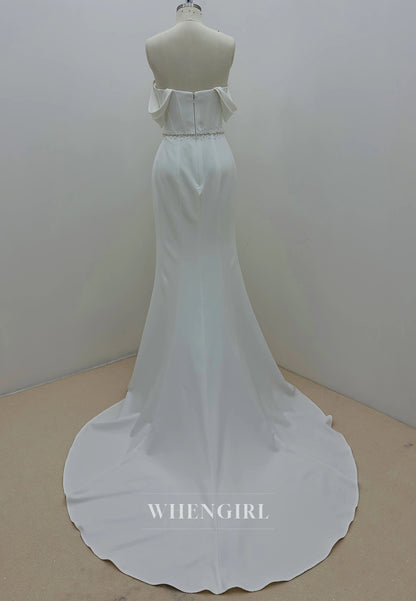 Mermaid Sweep Train Sweetheart Pearls Beaded Pleated Back Zipper Wedding Dress