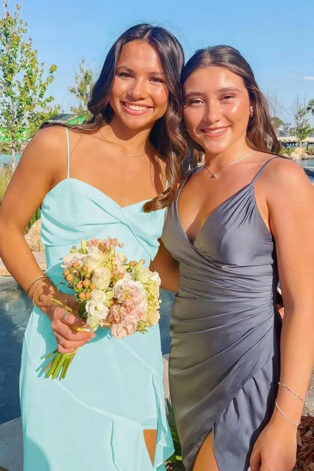 Pretty A Line Spaghetti Straps Yellow Long Prom Dress with Ruffles