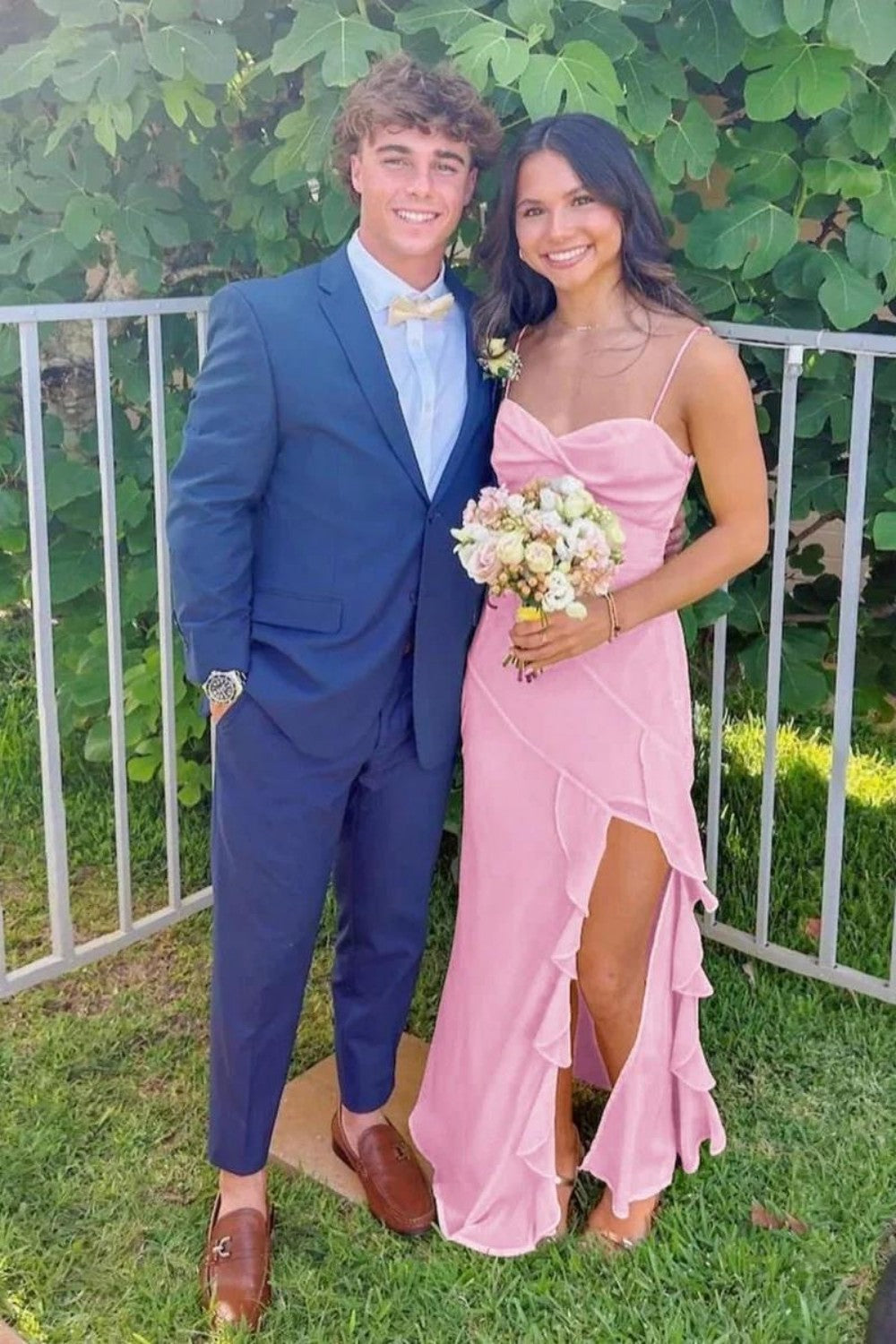 Pretty A Line Spaghetti Straps Yellow Long Prom Dress with Ruffles