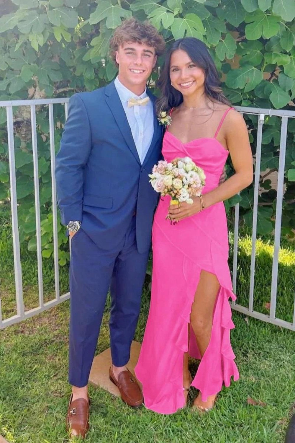 Pretty A Line Spaghetti Straps Yellow Long Prom Dress with Ruffles