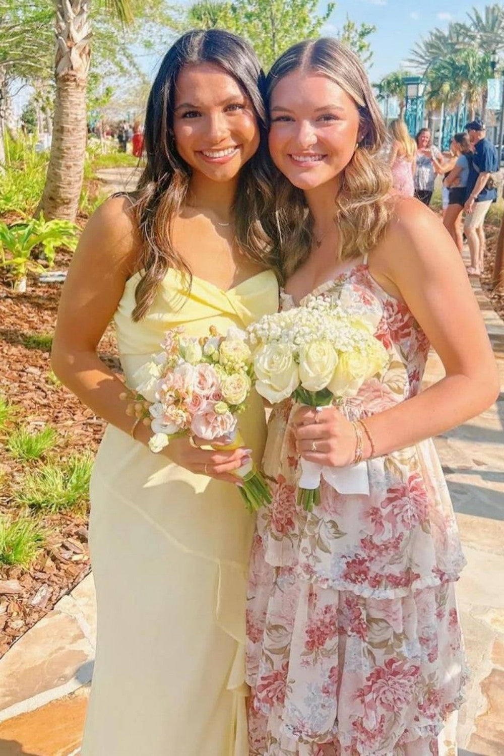 Pretty A Line Spaghetti Straps Yellow Long Prom Dress with Ruffles