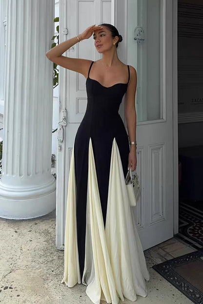 Black And White Charming A-line Spaghetti Strap Dress