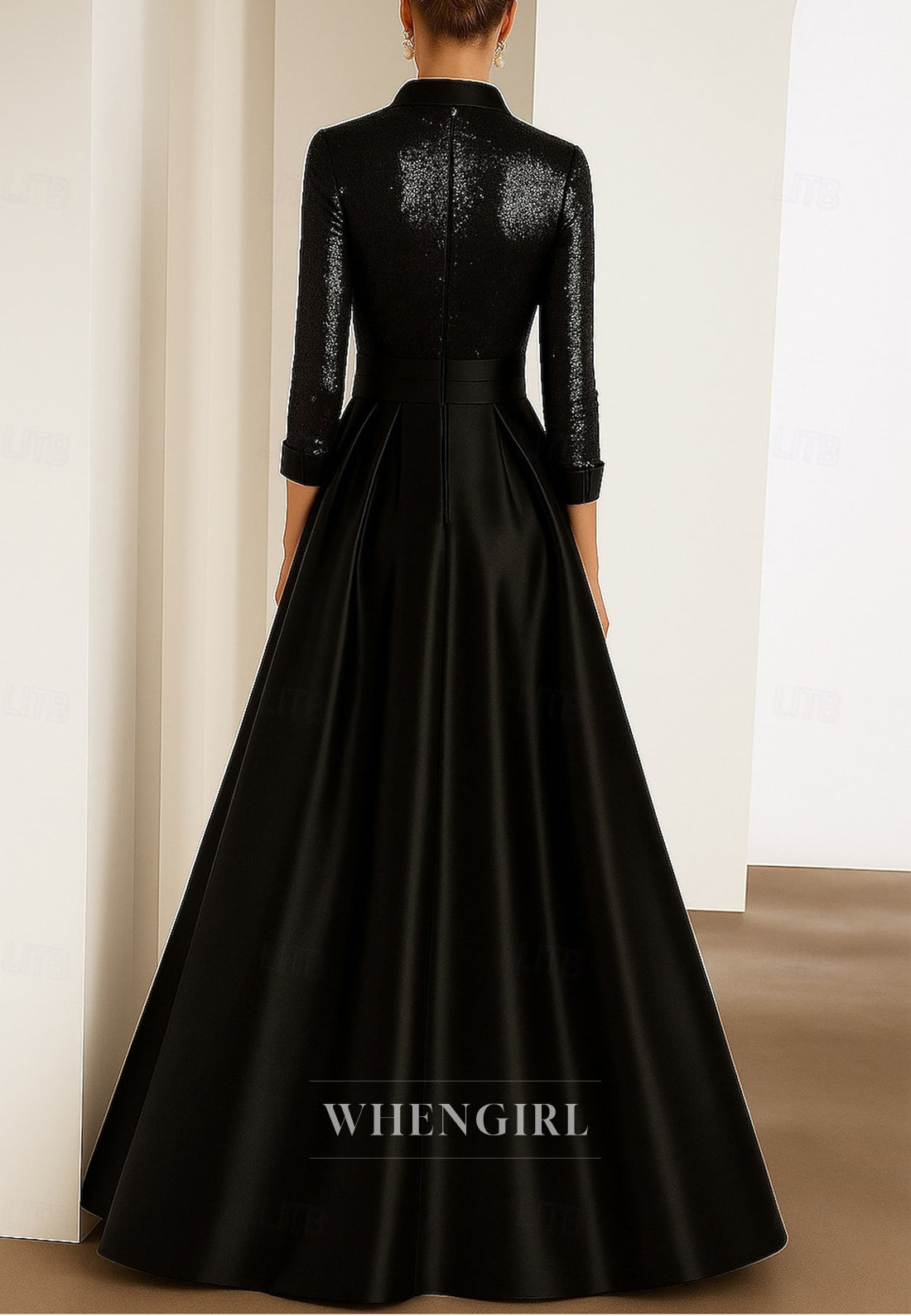 A-Line 3/4 Sleeveless Side Slit Pleats Flower Long Mother of the Bride Dress