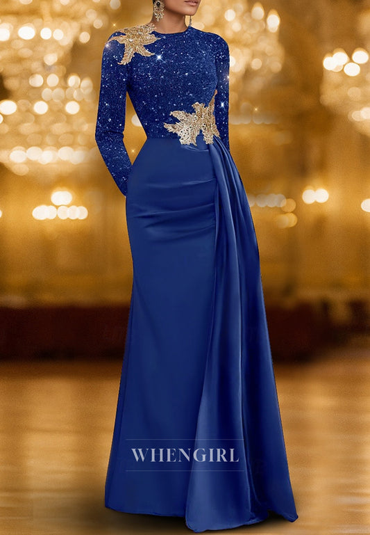 Bateau Neck Sheath Beaded Long Sleeves Back Zipper Mother of the Bride Dress
