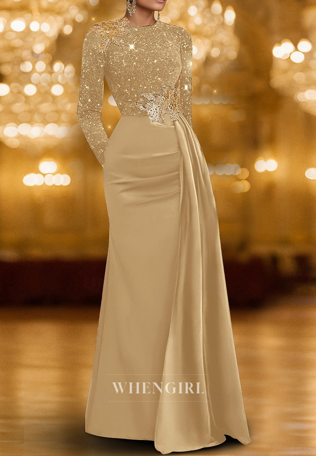 Bateau Neck Sheath Beaded Long Sleeves Back Zipper Mother of the Bride Dress