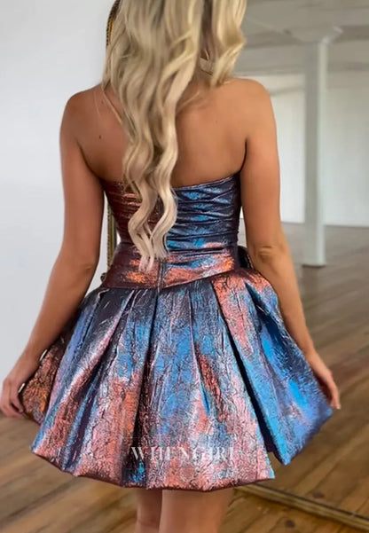 Strapless Pleated Sleeveless A-Line Short Homecoming Dress With Bow