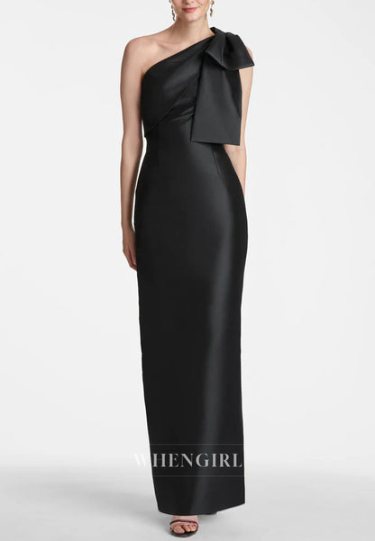 Column One Shoulder Bowknot Sleeveless Mother of the Bride Dress