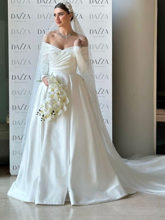 Ball Gown Off Shoulder Chapel Train Wedding Dress