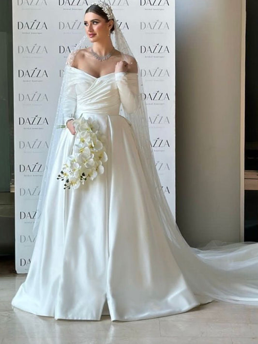 Ball Gown Off Shoulder Chapel Train Wedding Dress