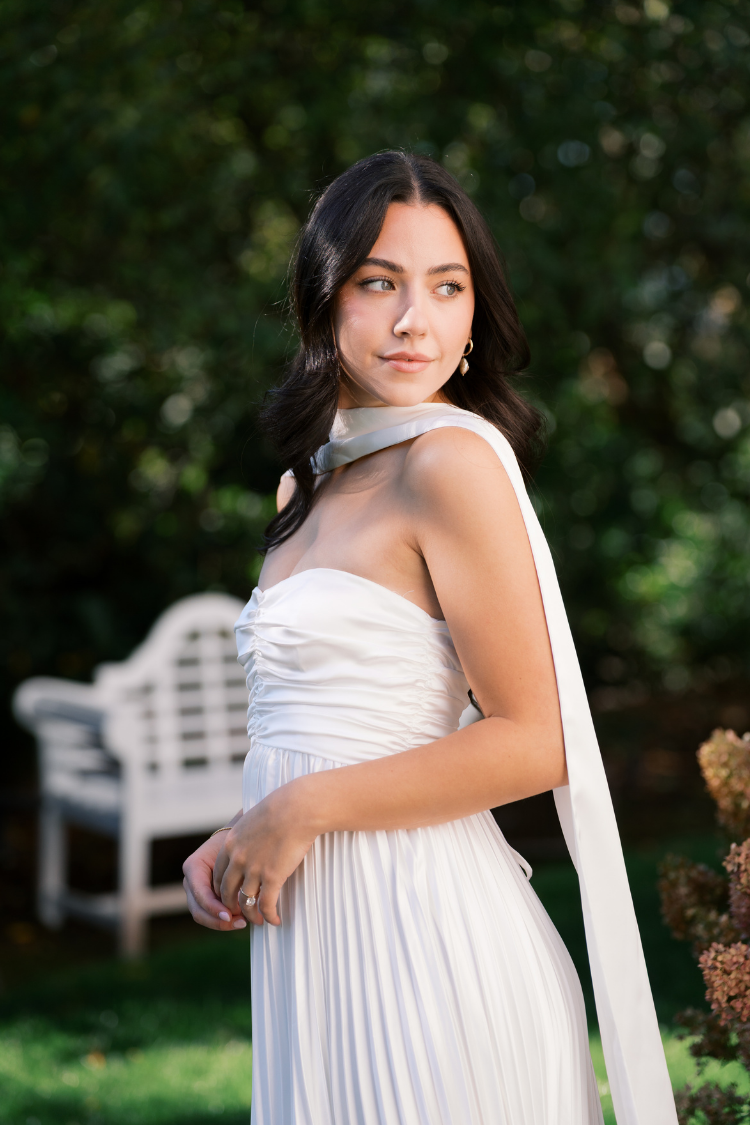 White Strapless Maxi Dress with Neck Scarf
