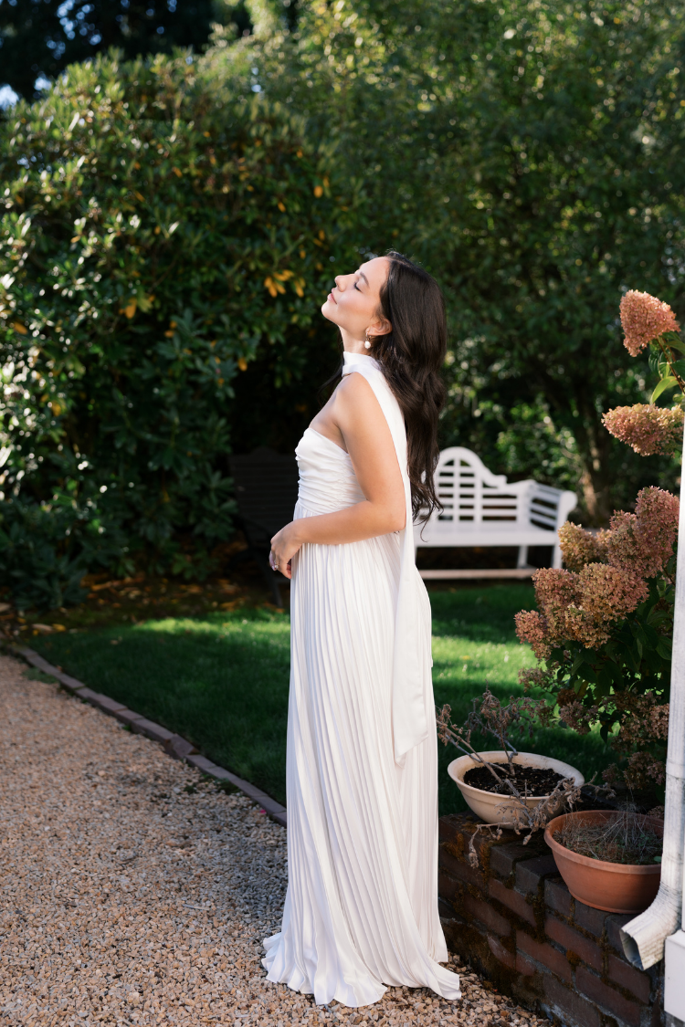 White Strapless Maxi Dress with Neck Scarf