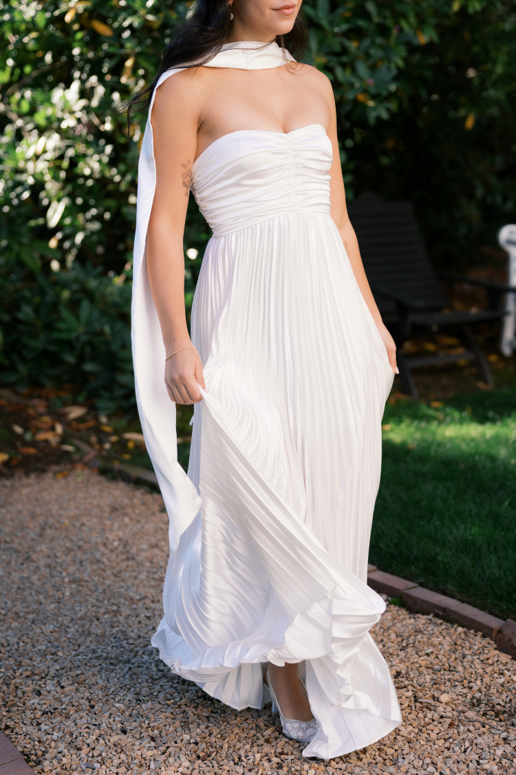 White Strapless Maxi Dress with Neck Scarf
