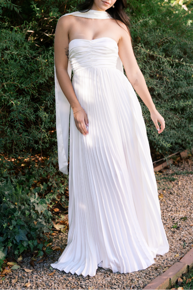 White Strapless Maxi Dress with Neck Scarf
