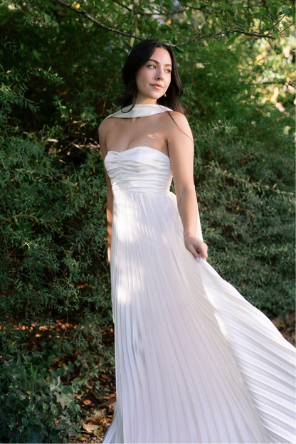 White Strapless Maxi Dress with Neck Scarf