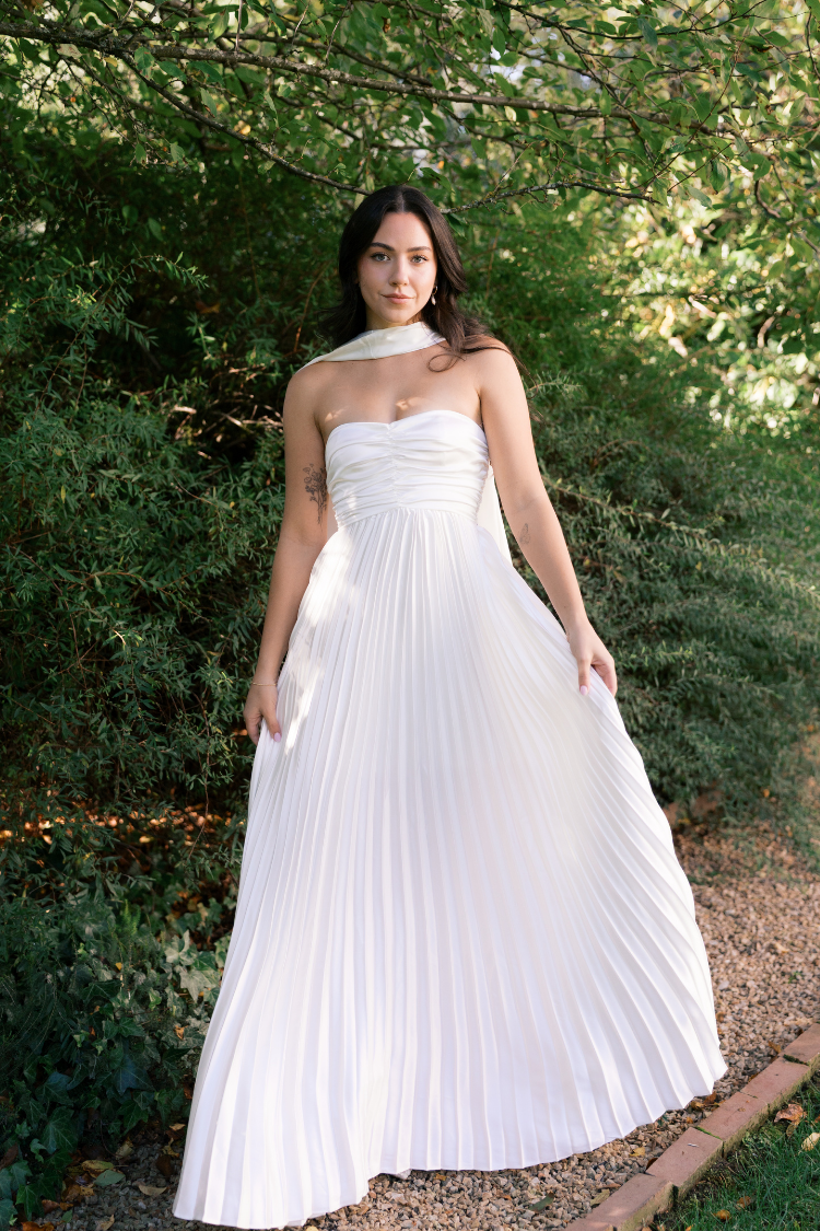 White Strapless Maxi Dress with Neck Scarf