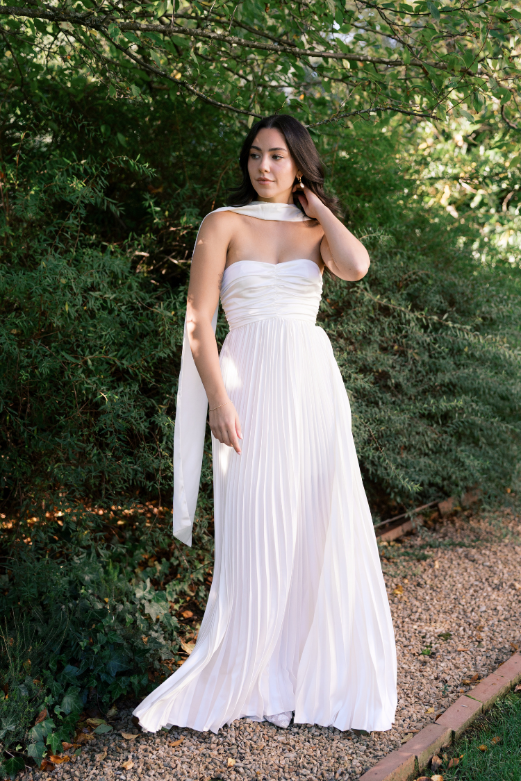 White Strapless Maxi Dress with Neck Scarf