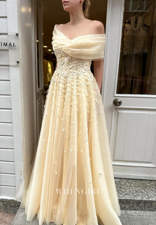 A-line Floor Lenth Pleated Tulle Sleeveless Floral Appliqued Wedding Dress
