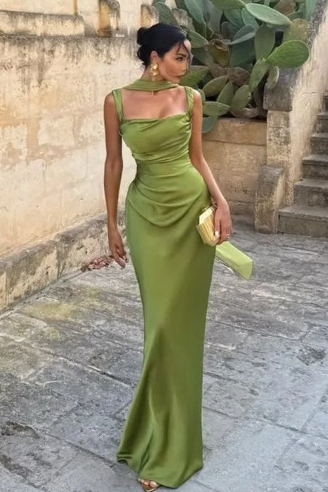 Charming Mermaid Square Neck Long Prom Dress with Criss Cross Back