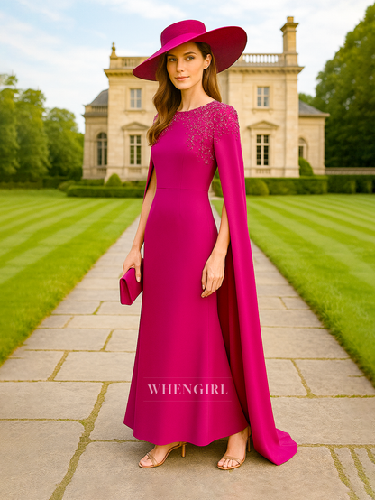 A Line Bateu Neck Beads Bell Sleeves Elegant Long Mother of the Bride Dress