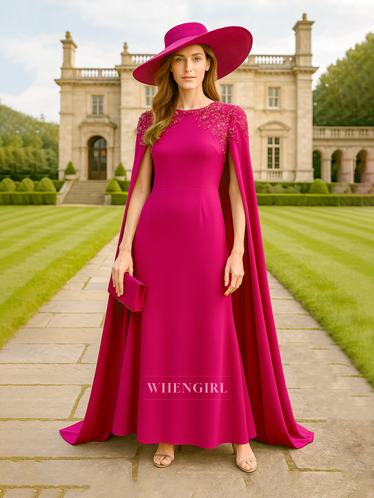A Line Bateu Neck Beads Bell Sleeves Elegant Long Mother of the Bride Dress