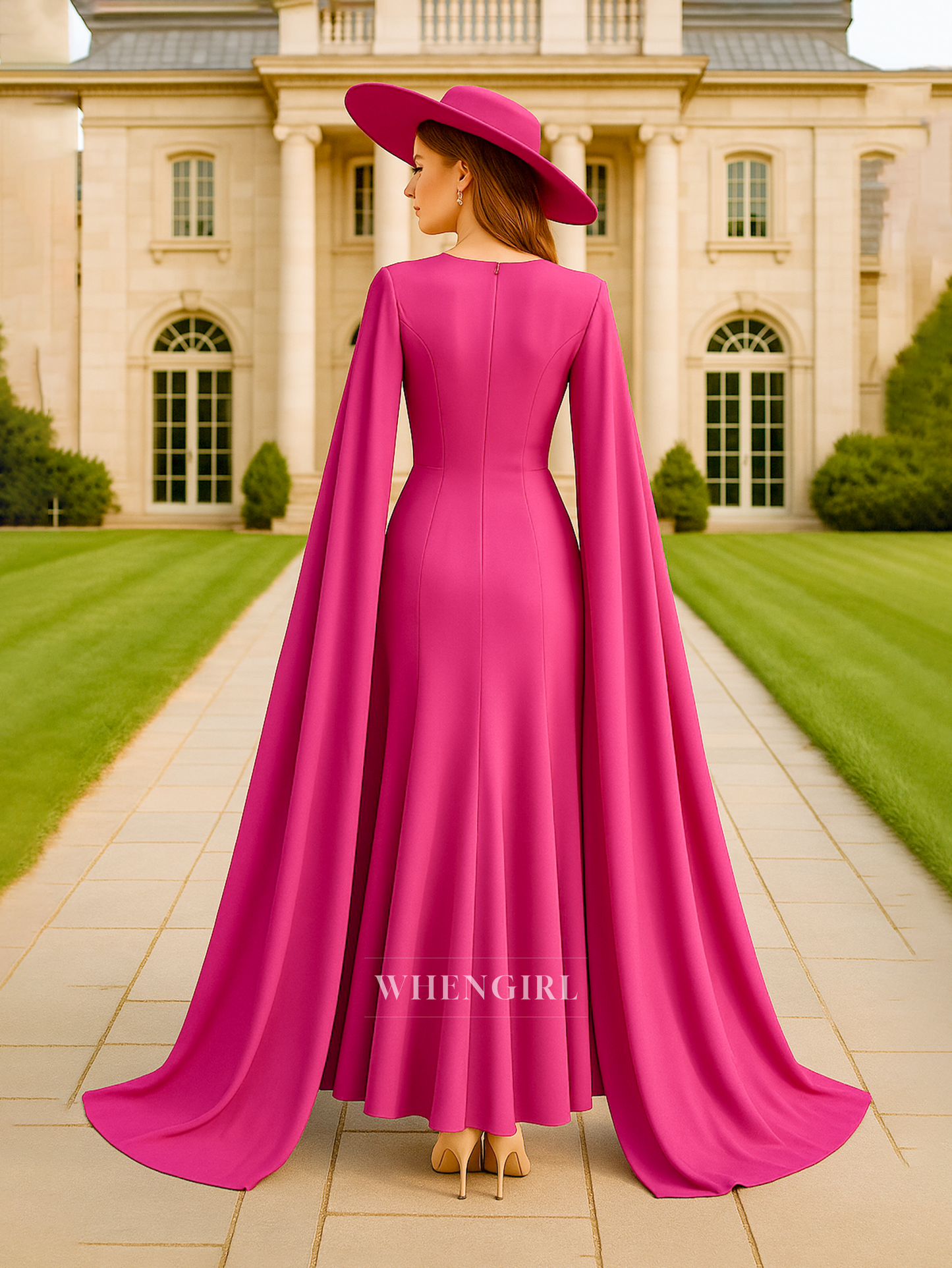 A Line Bateu Neck Beads Bell Sleeves Elegant Long Mother of the Bride Dress