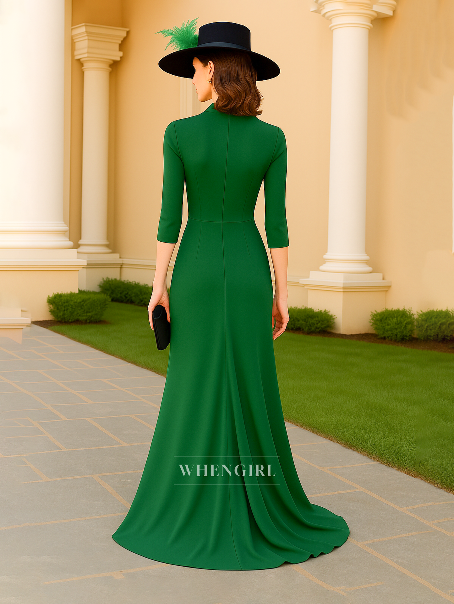 Sexy V Neck 3/4 Sleeves Elegant Column Long Mother of the Bride Dress