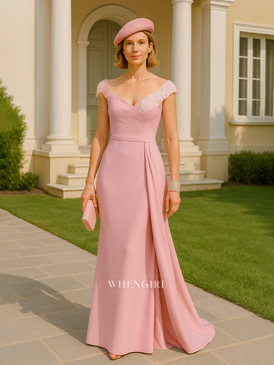 Chic Off Shoulder Appliques Sheath Elegant Long Mother of the Bride Dress