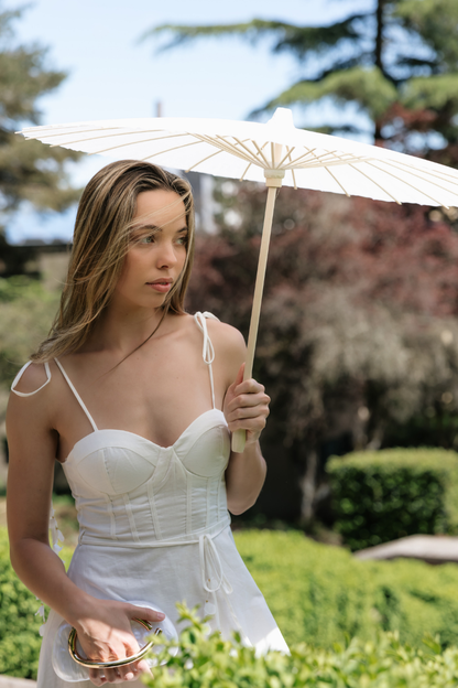 White Sweetheart Spaghetti Straps Midi Dress