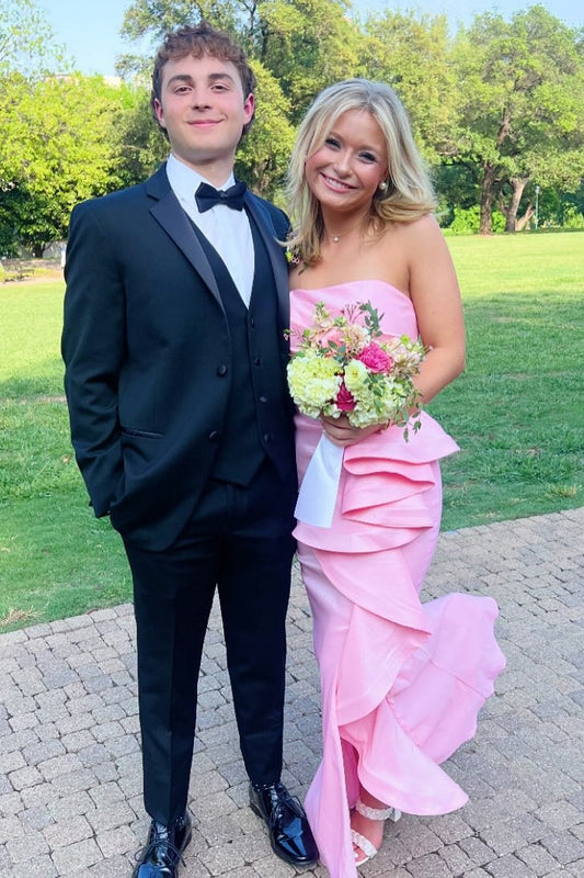 Chic Sheath Strapless Pink Long Prom Dress with Ruched