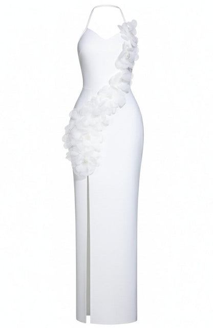 Chic White Satin V-Neck Slit Backless Mermaid Formal Evening Party Gowns