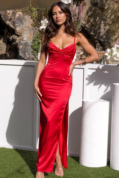 Classic Sheath Spaghetti Straps Long Prom Dress with Split Front