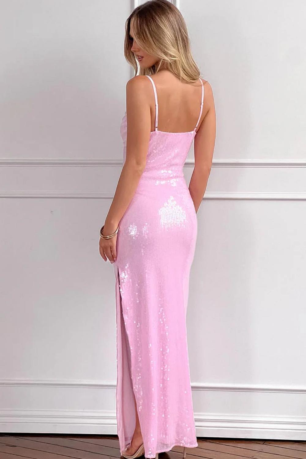 Classic Sheath Spaghetti Straps Long Prom Dress with Split Front