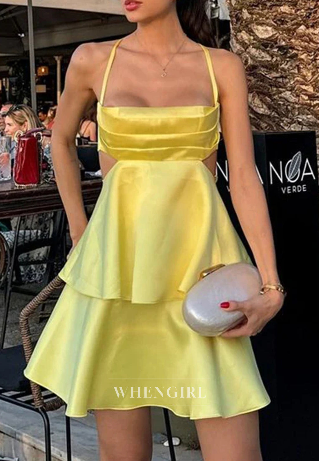 Daffodil Pleated Satin Sleeveless A-Line Homecoming Dress