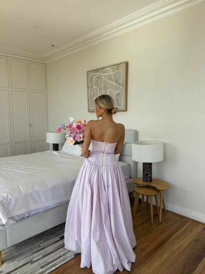 Pink Tube Top Slit Ruched Sleeveless Prom Dress