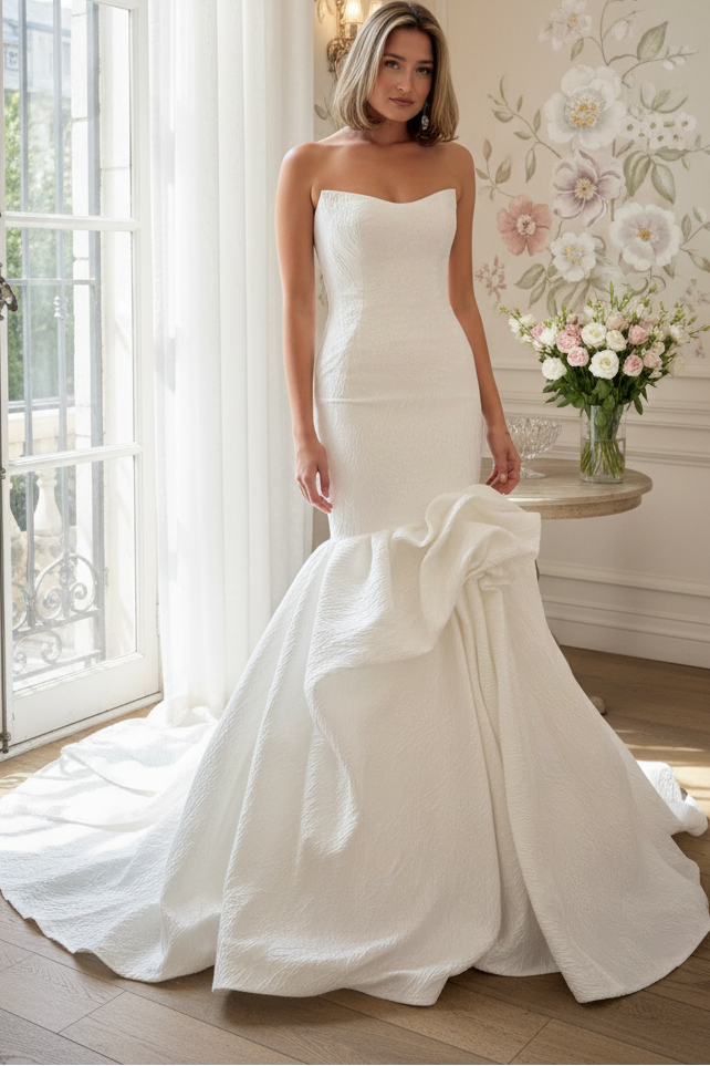 Mermaid Strapless Ruched Court Train Wedding Dress