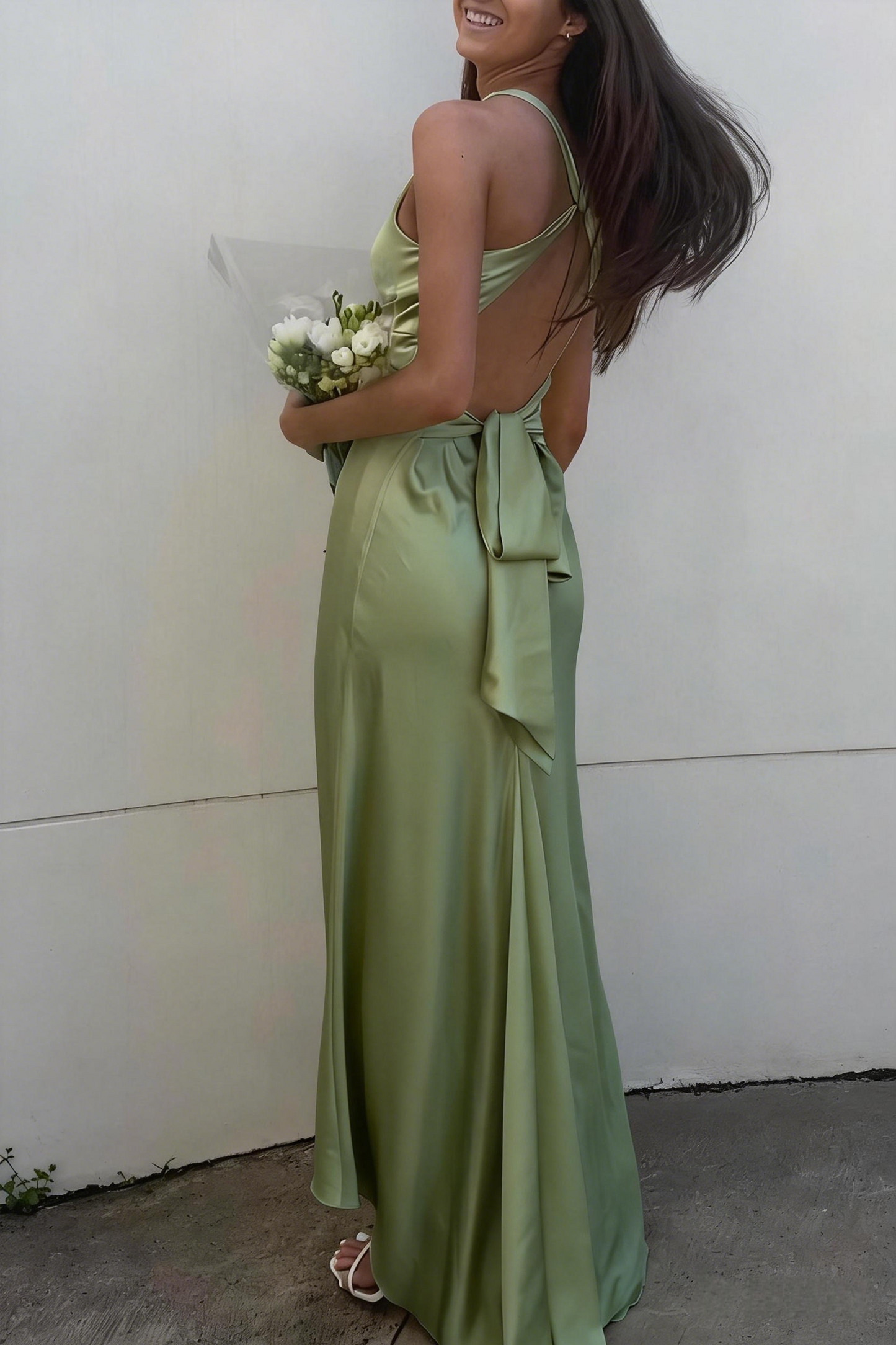 Lavender V-Neck Satin Front-knot Party Dress