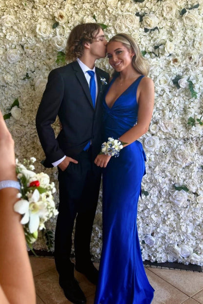 Lavender V-Neck Satin Front-knot Party Dress