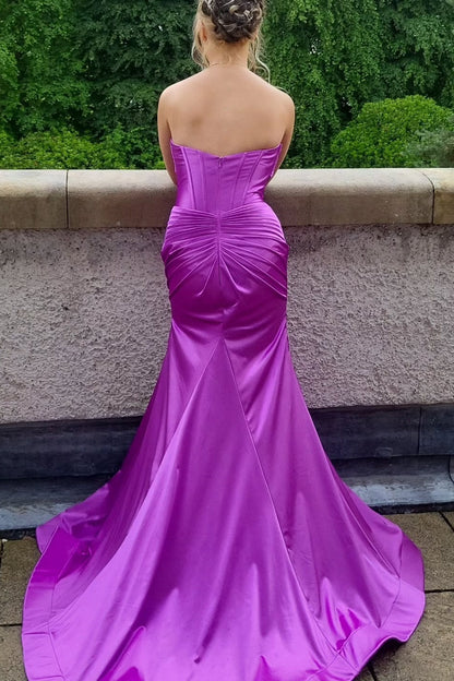 Red Satin Sweetheart Mermaid Long Formal Dress