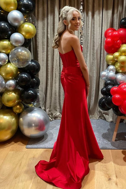 Red Satin Sweetheart Mermaid Long Formal Dress