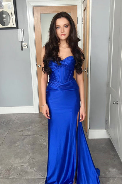Red Satin Sweetheart Mermaid Long Formal Dress