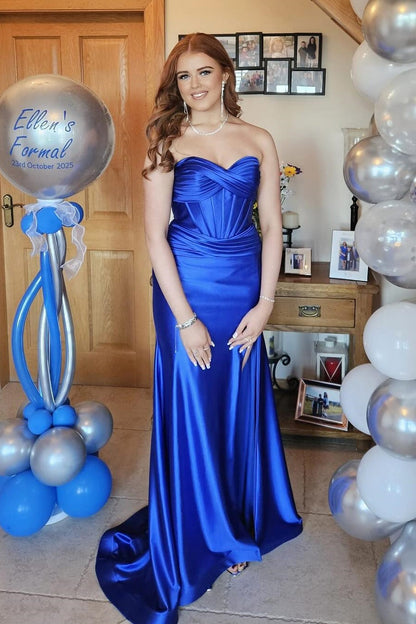Red Satin Sweetheart Mermaid Long Formal Dress