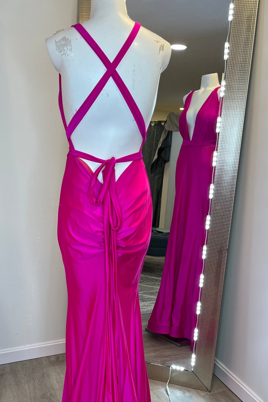 Light Blue Halter-Tie V-Neck Mermaid Prom Dress