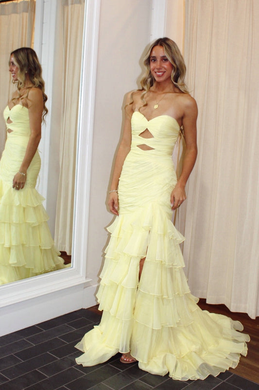 Yellow Sweetheart Cut-Out Side Slit Mermaid Dress
