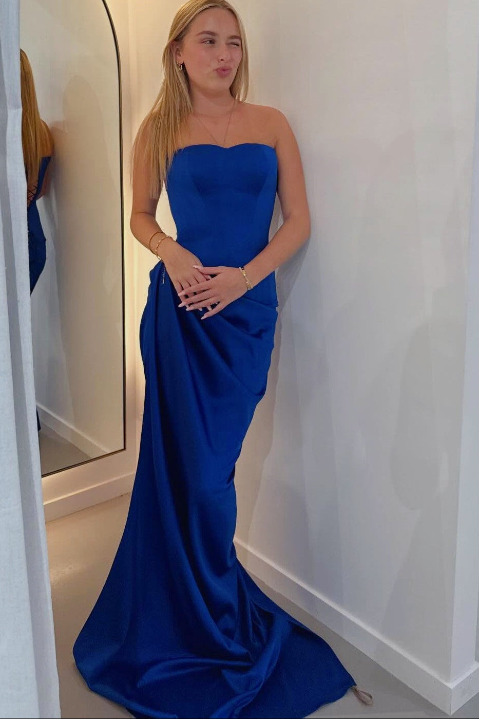Royal Blue Strapless Mermaid Ruched Dress