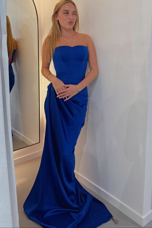 Royal Blue Strapless Mermaid Ruched Dress