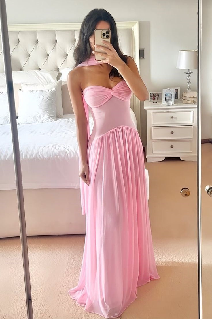 Pink Sweetheart Twist A-line Long Dress