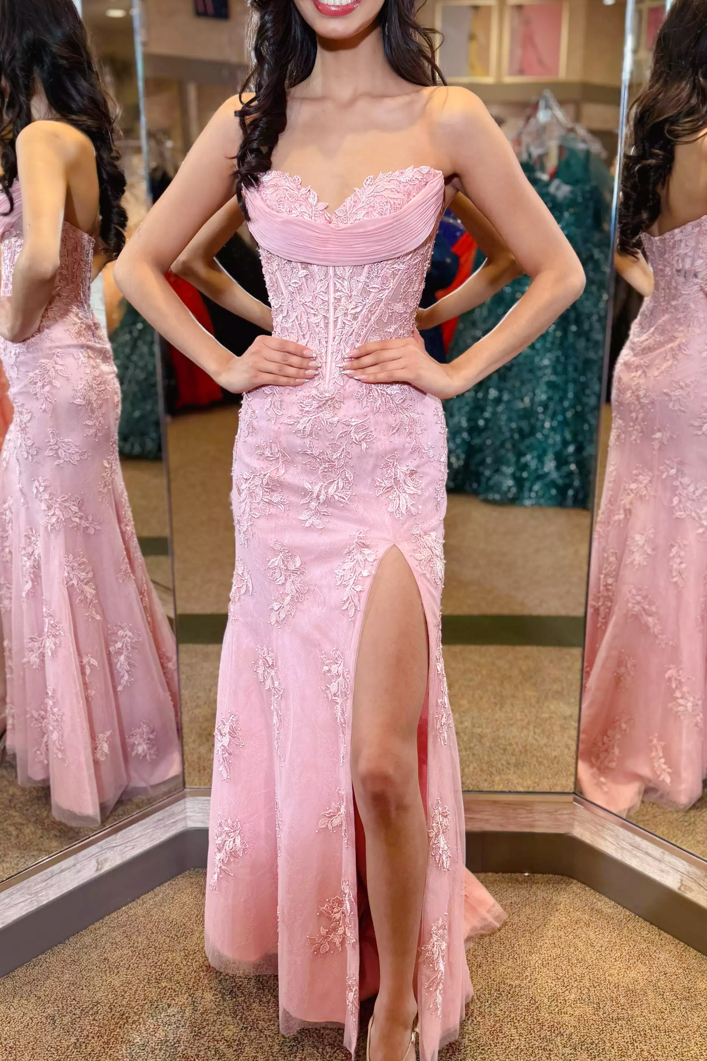 Light Blue Sweetheart Slit Mermaid Gown