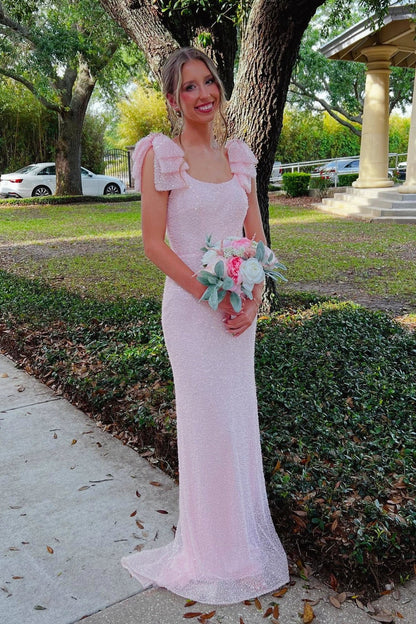Pink Sequin Bow-Detail Fitted Dress